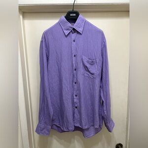 Robert Talbott Linen Dress Shirt Mens Medium Purple Beach Resort Summer Carmel